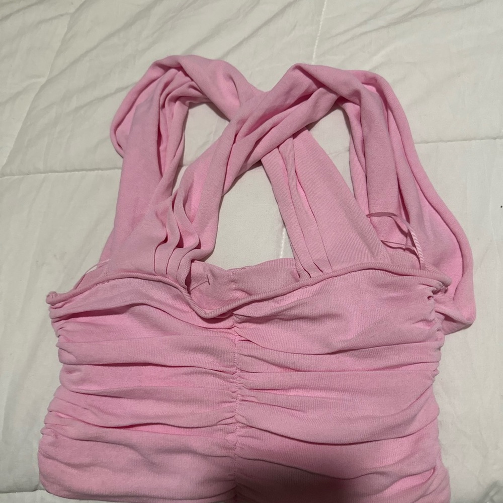 zara baby pink cross neckline top